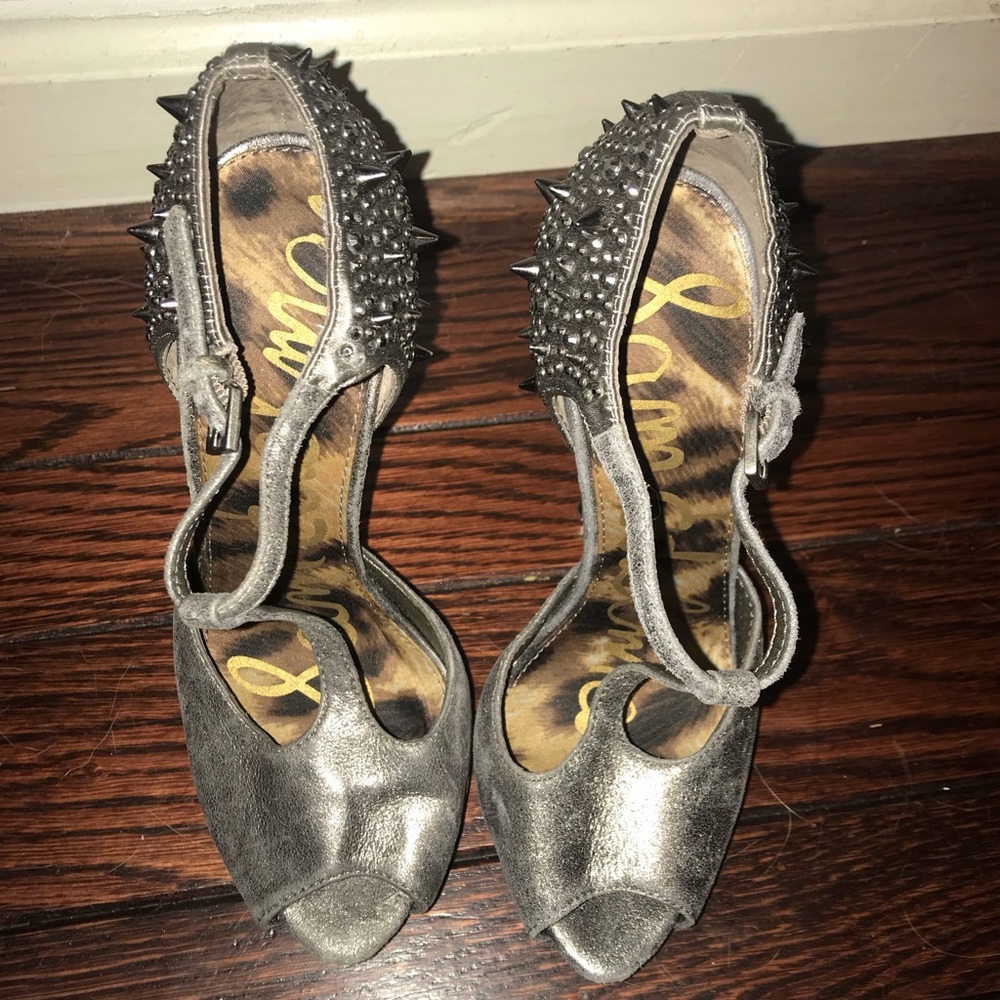 Sam Edelman Gray Spiked T-strap Heels